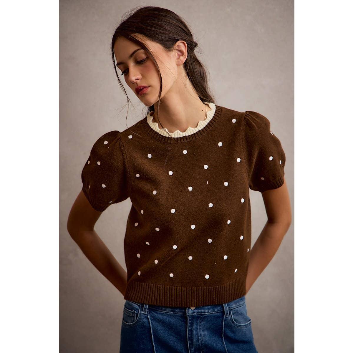 Lisa Polka Dot Sweater - Brown/Ivory