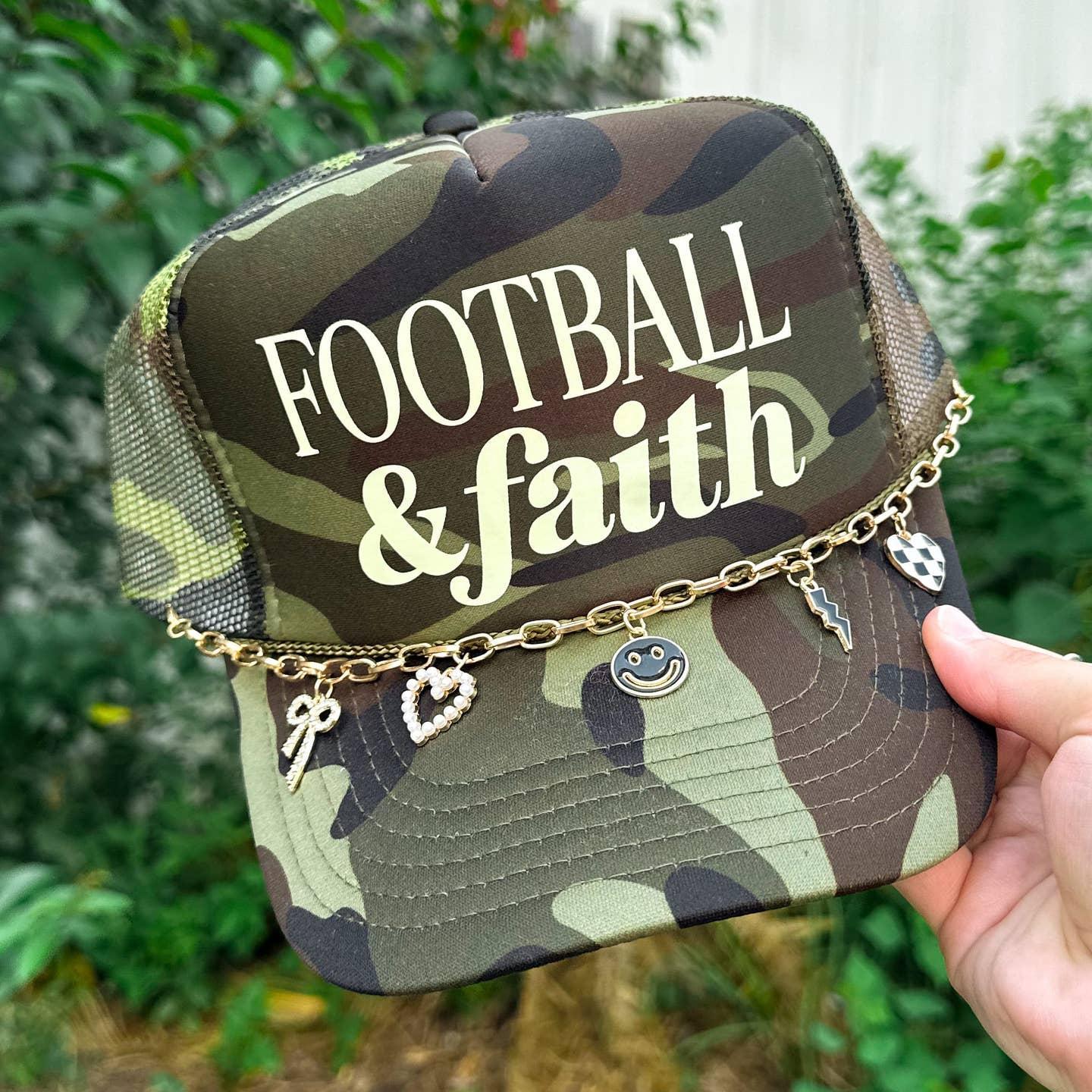 Football and Faith Camo Trucker/ W Chain