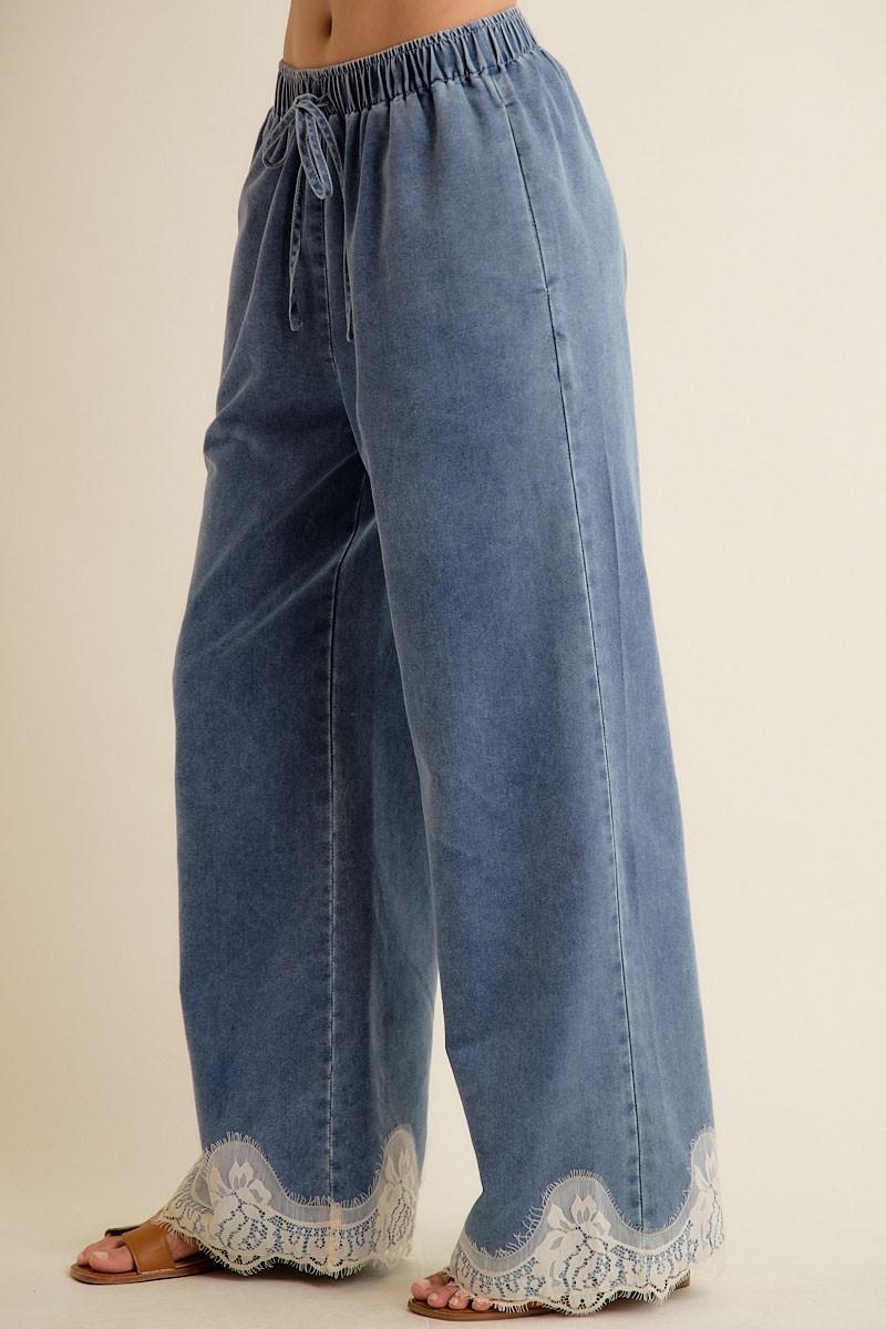 Lace Trim Wide Leg Pants