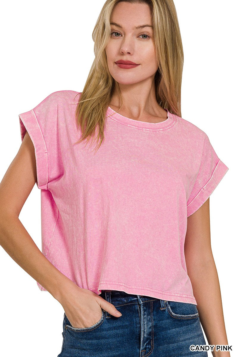 Cotton Cuffed Short Sleeve Top