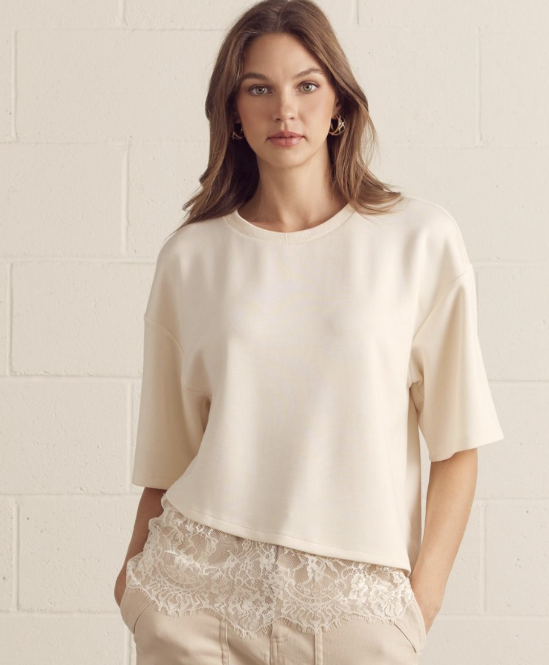 Off White Lace Trim Top