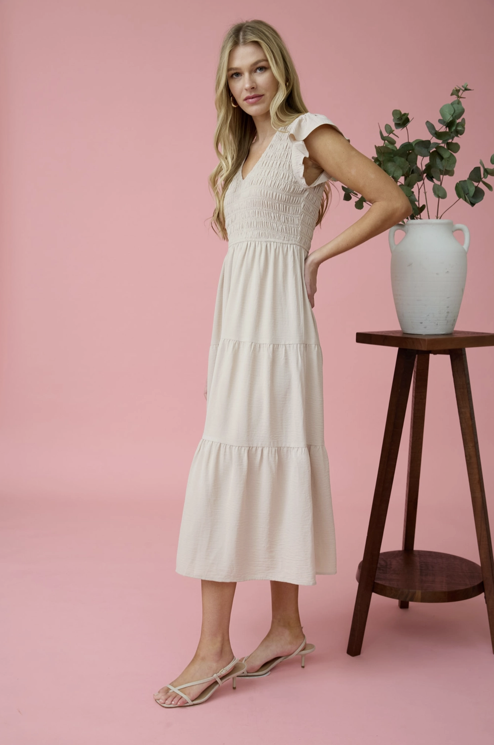 Flutter Sleeve Maxi Dress - Khaki