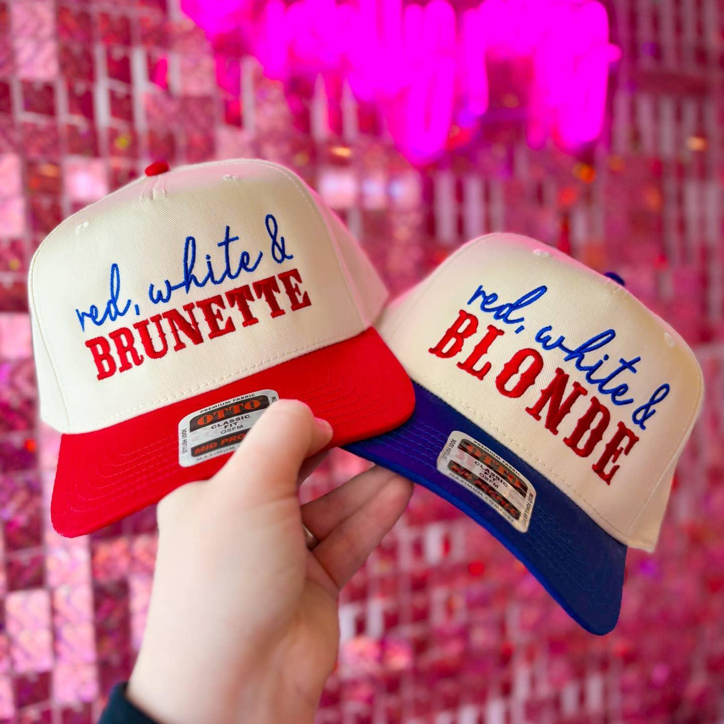 Red White & Brunette/Blonde Embroidered Trucker Hat