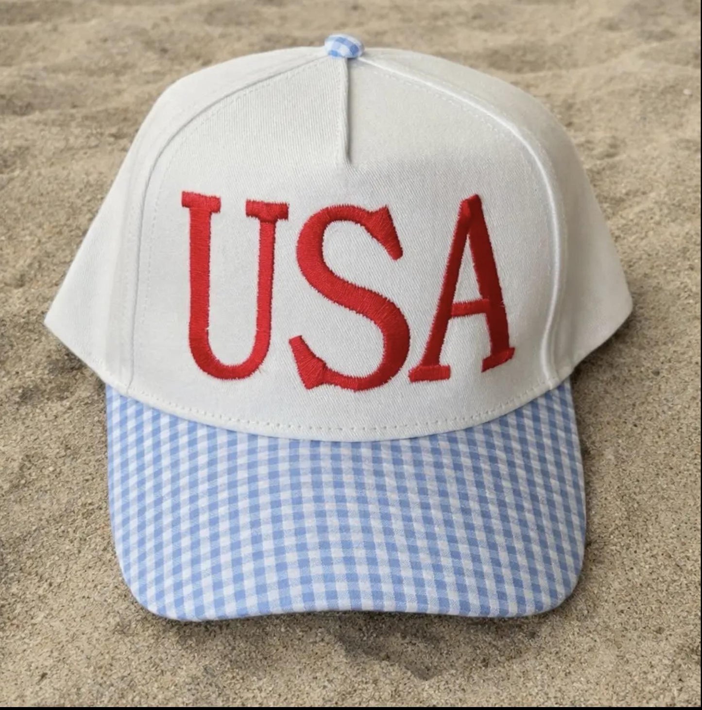 USA Gingham Hat Blue