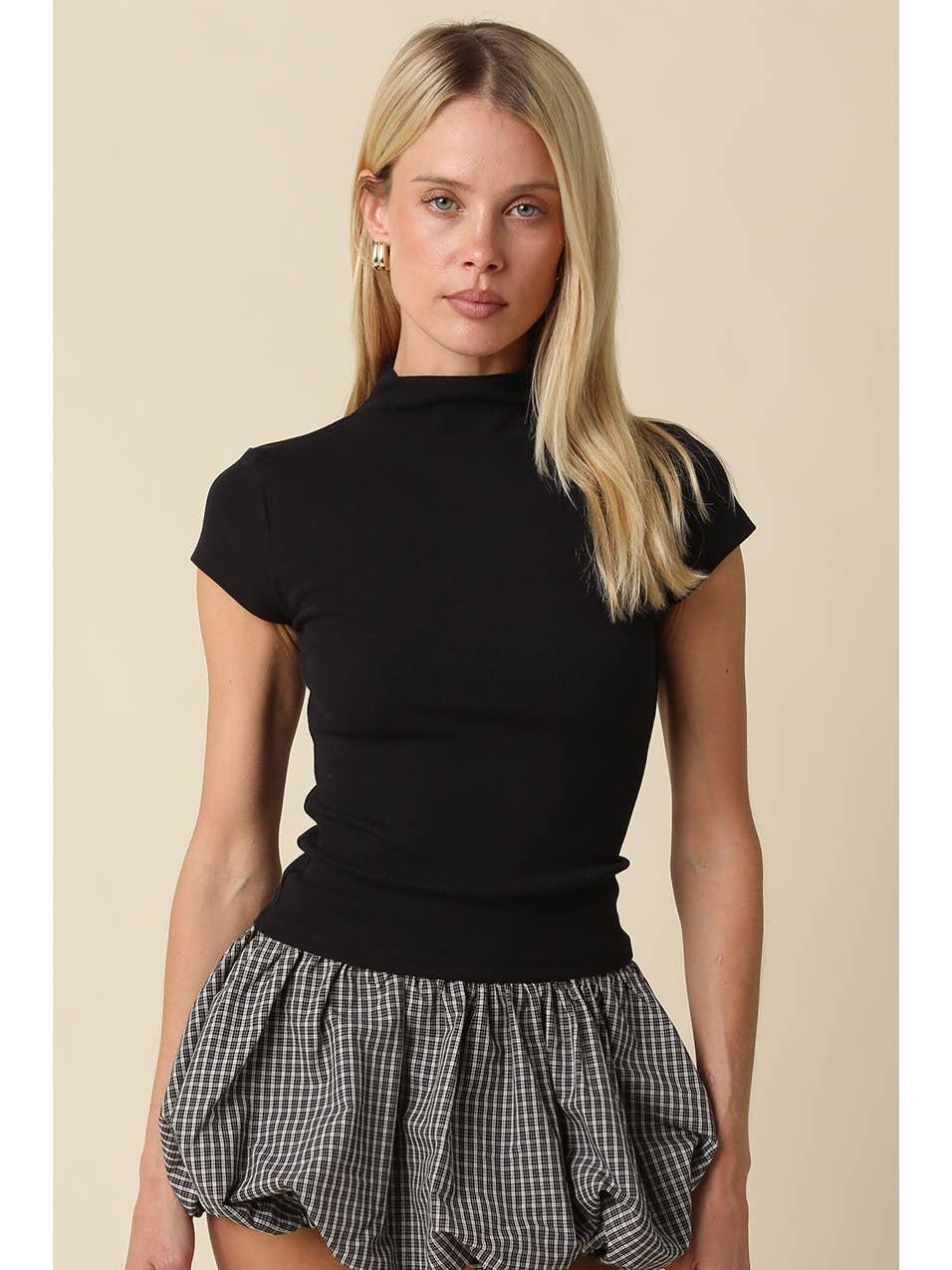 Anora Neck Knit Top - Black