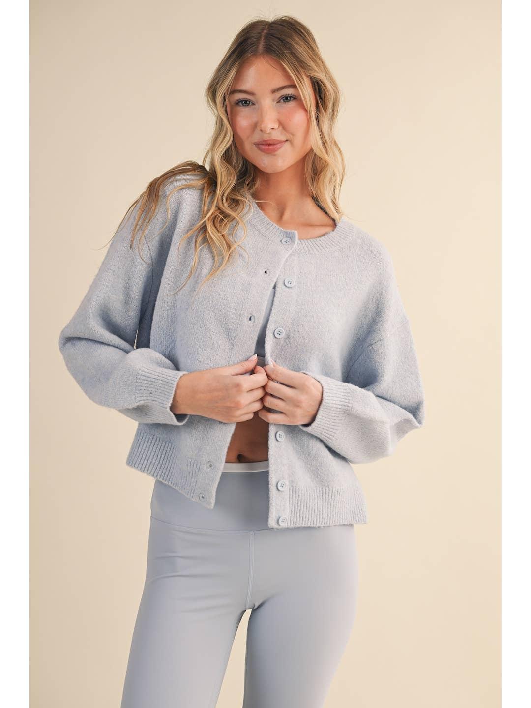 Knit Button Down Cardigan - Blue