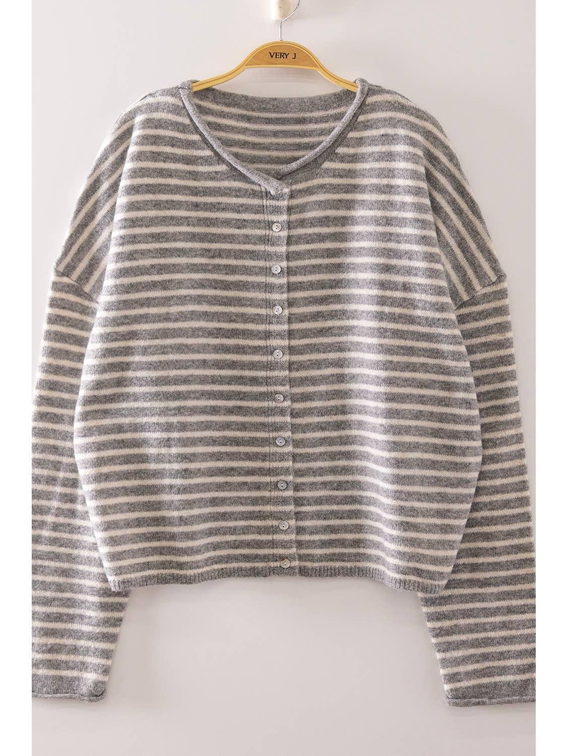 Mia Button Down Sweater - Grey