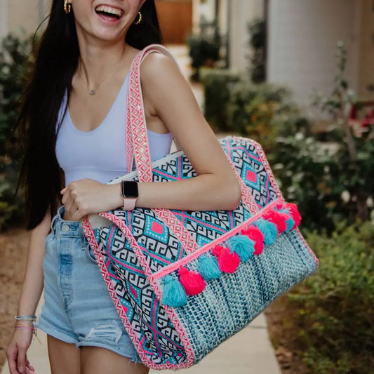 Turquoise and Pink Diamond Beach Tote Bag