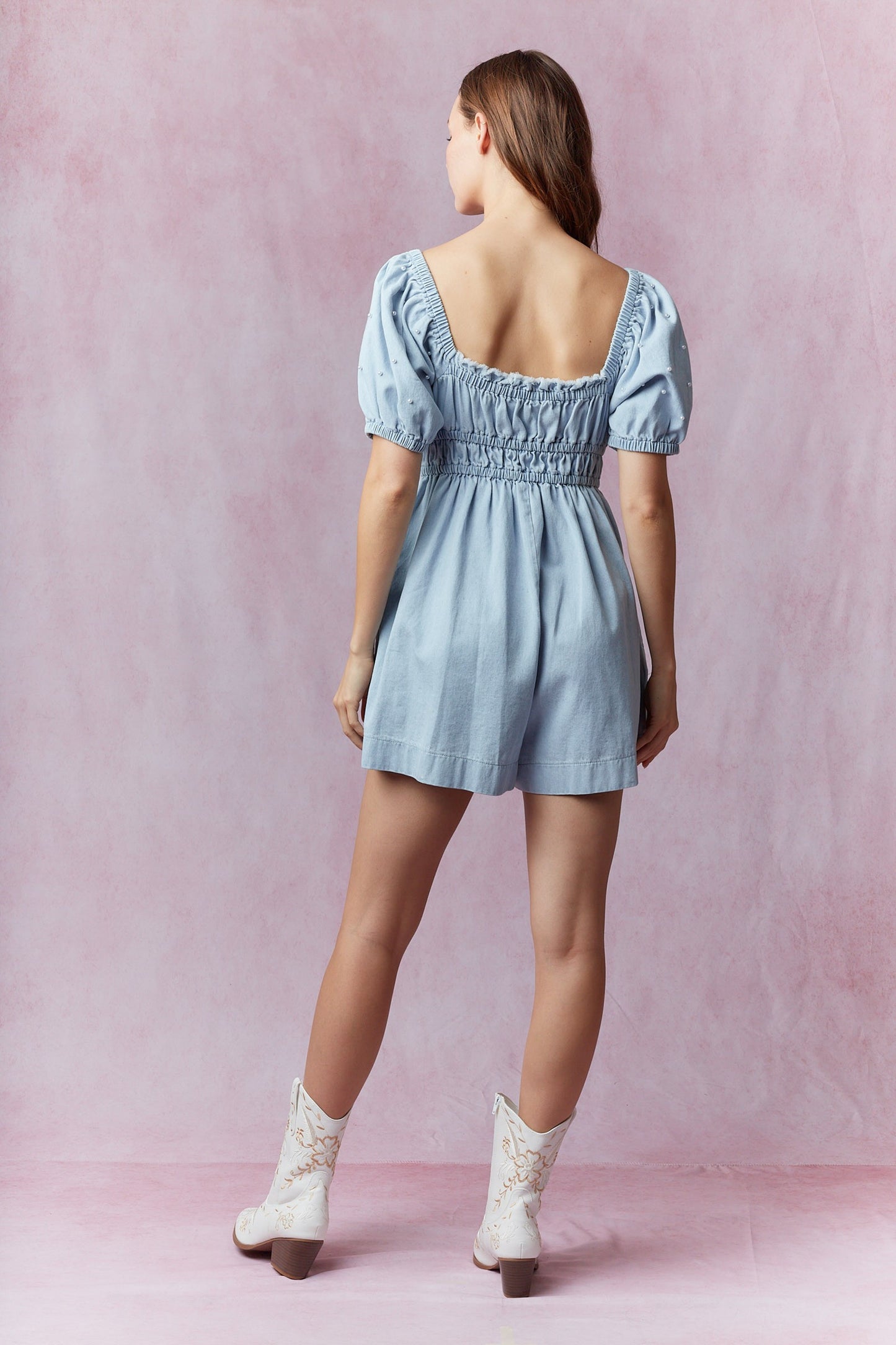 Cowgirl Pearls Denim Romper