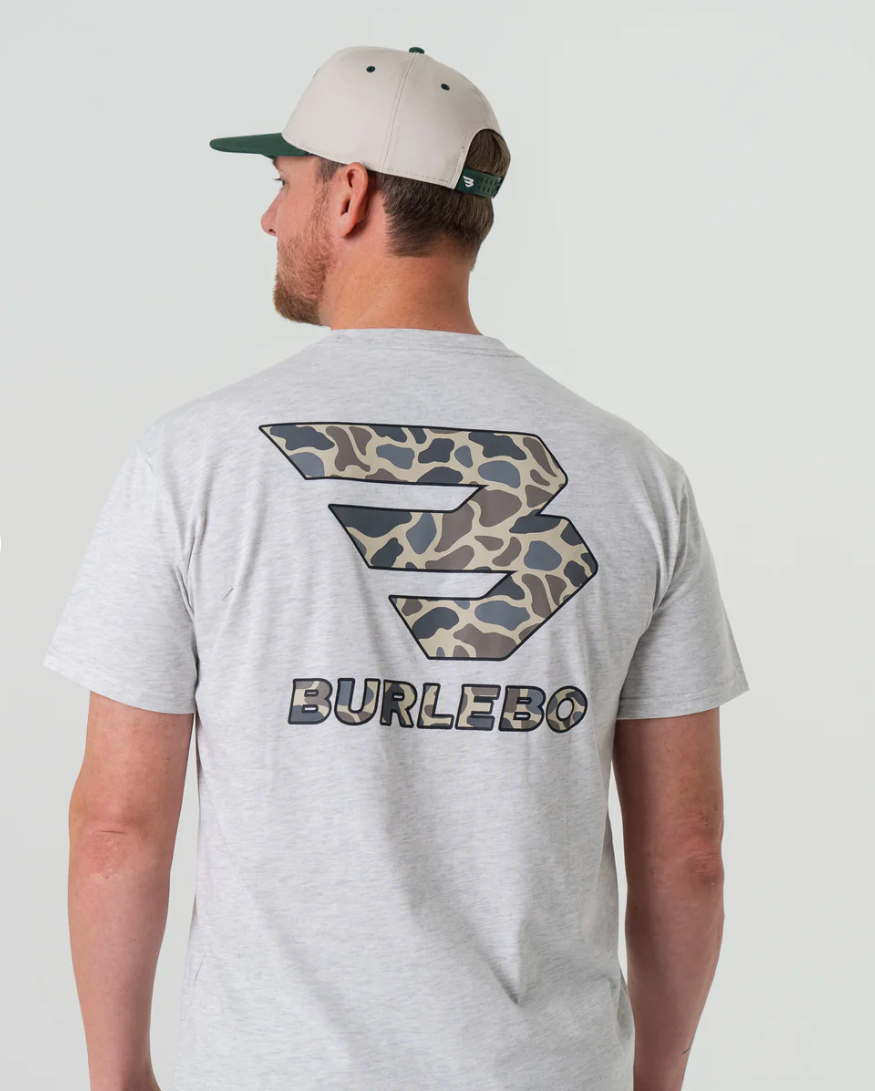 Burlebo SS Flying B Deer Camo Logo Heather Grey