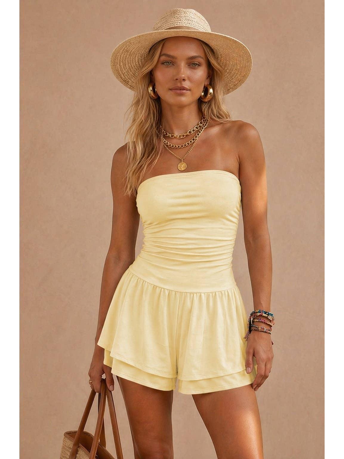 Resort Ruched Strapless Romper