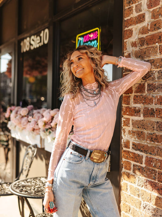 Lariat Lace Top In Dusty Rose