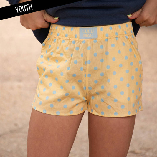 LULU MAC Butter/Light Blue Small Polka Dot Kids Shorts
