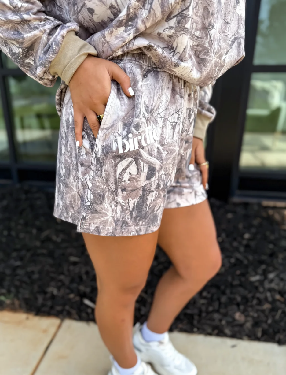 BIRDIE Two Piece Camo Set with Long Sleeve Shirts & Shorts