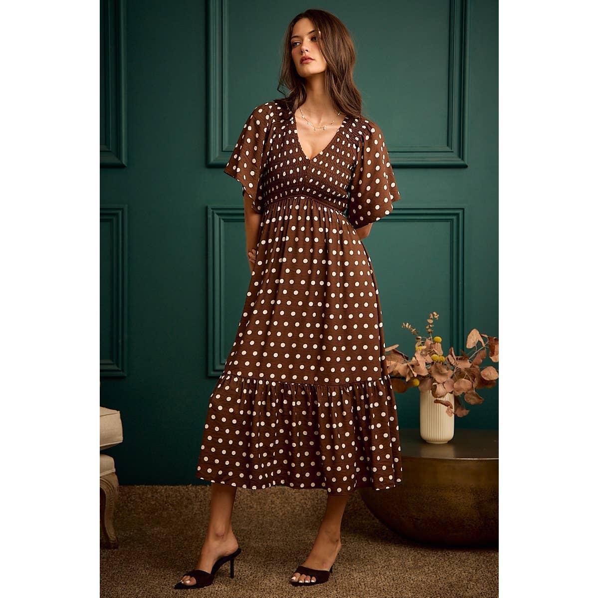 Brown Polka Dot Flutter Dress