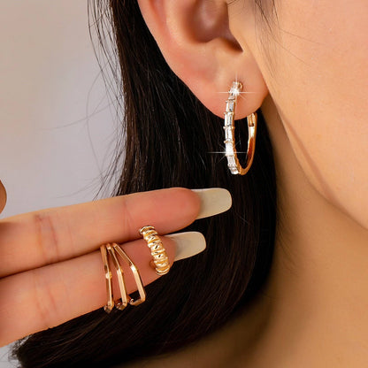 Baguette Stone Hoop, Geo Hoop Trio Earrings |