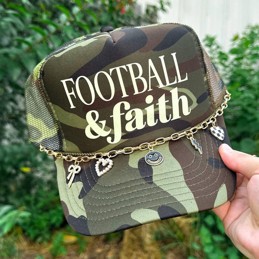 Football and Faith Camo Trucker/ W Chain