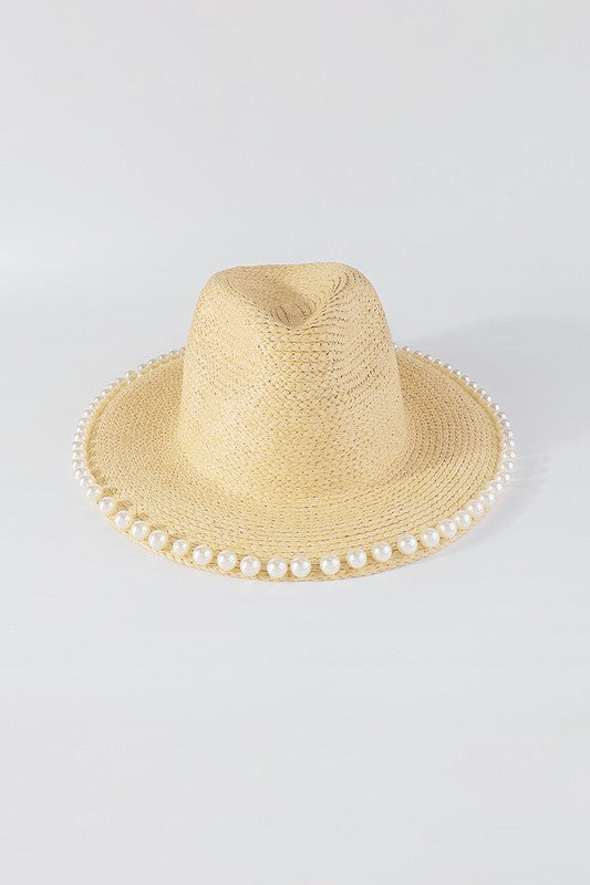 Raffia w/ pearl fedora sun hat