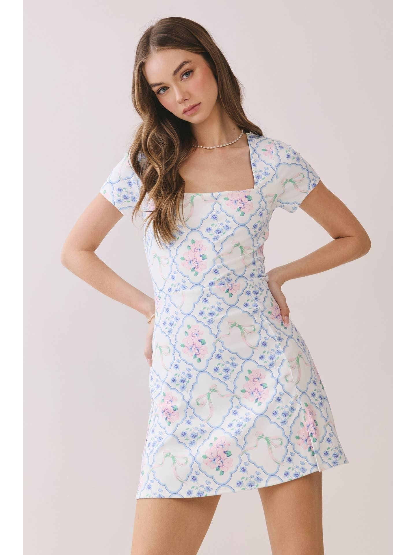 Vintage Floral Print Mini Dress