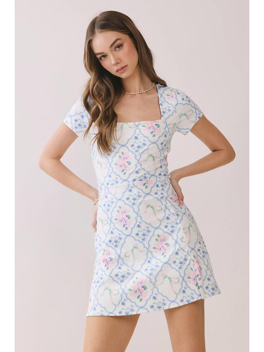 Vintage Floral Print Mini Dress