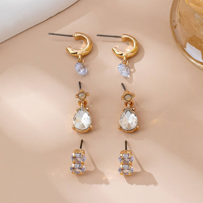 Trio Gold-Tone Crystal Drop Earring Set |