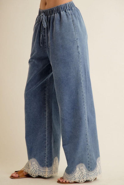 Lace Trim Wide Leg Pants