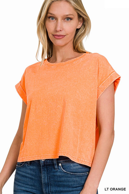 Cotton Cuffed Short Sleeve Top