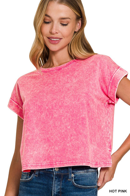 Cotton Cuffed Short Sleeve Top