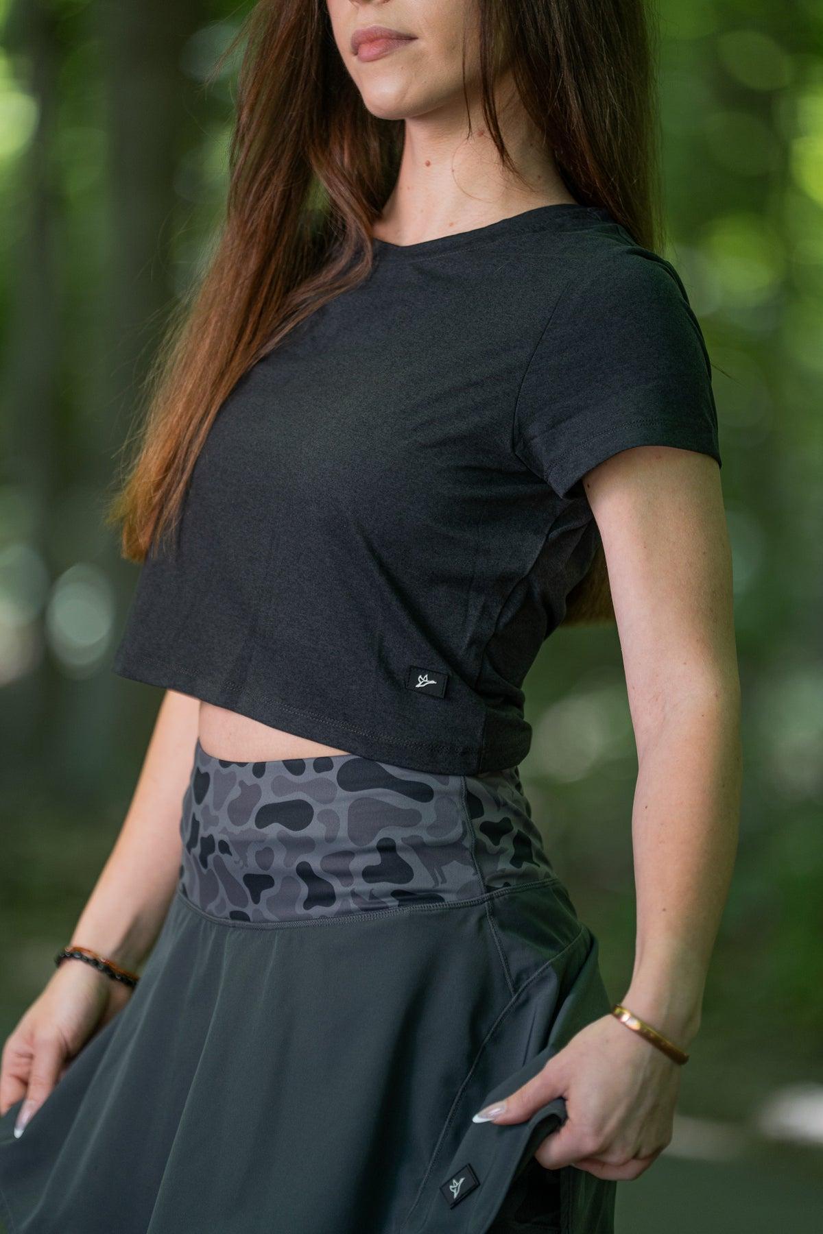WOMEN'S CROP TEE | HEATHER BLACK OYSTER