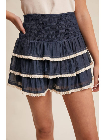 Tiered Ruffle Lace Trim Skort