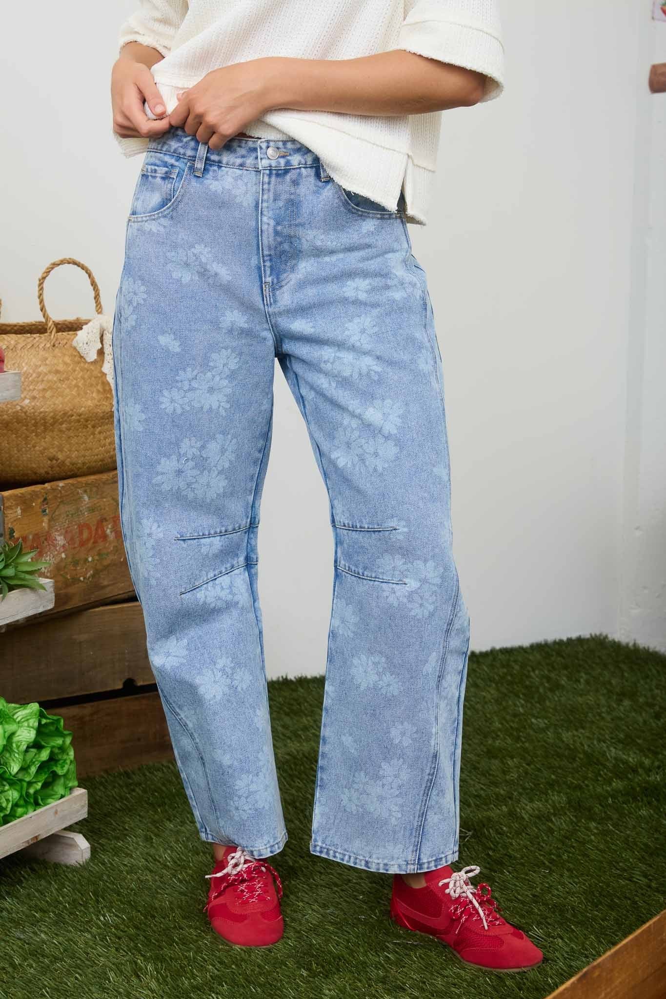 Daisy Patterned Denim Jeans