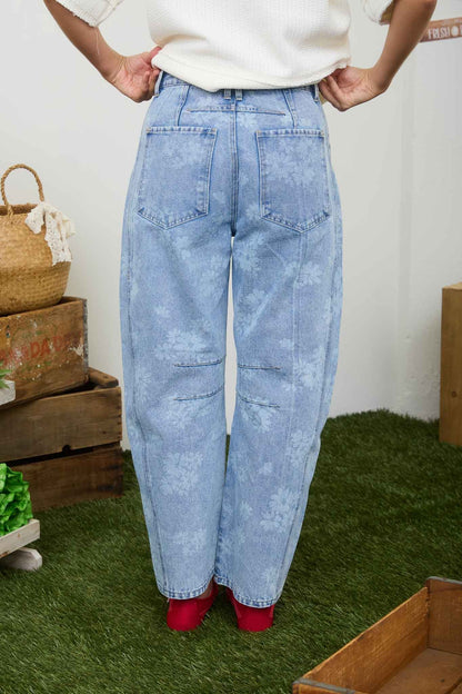 Daisy Patterned Denim Jeans