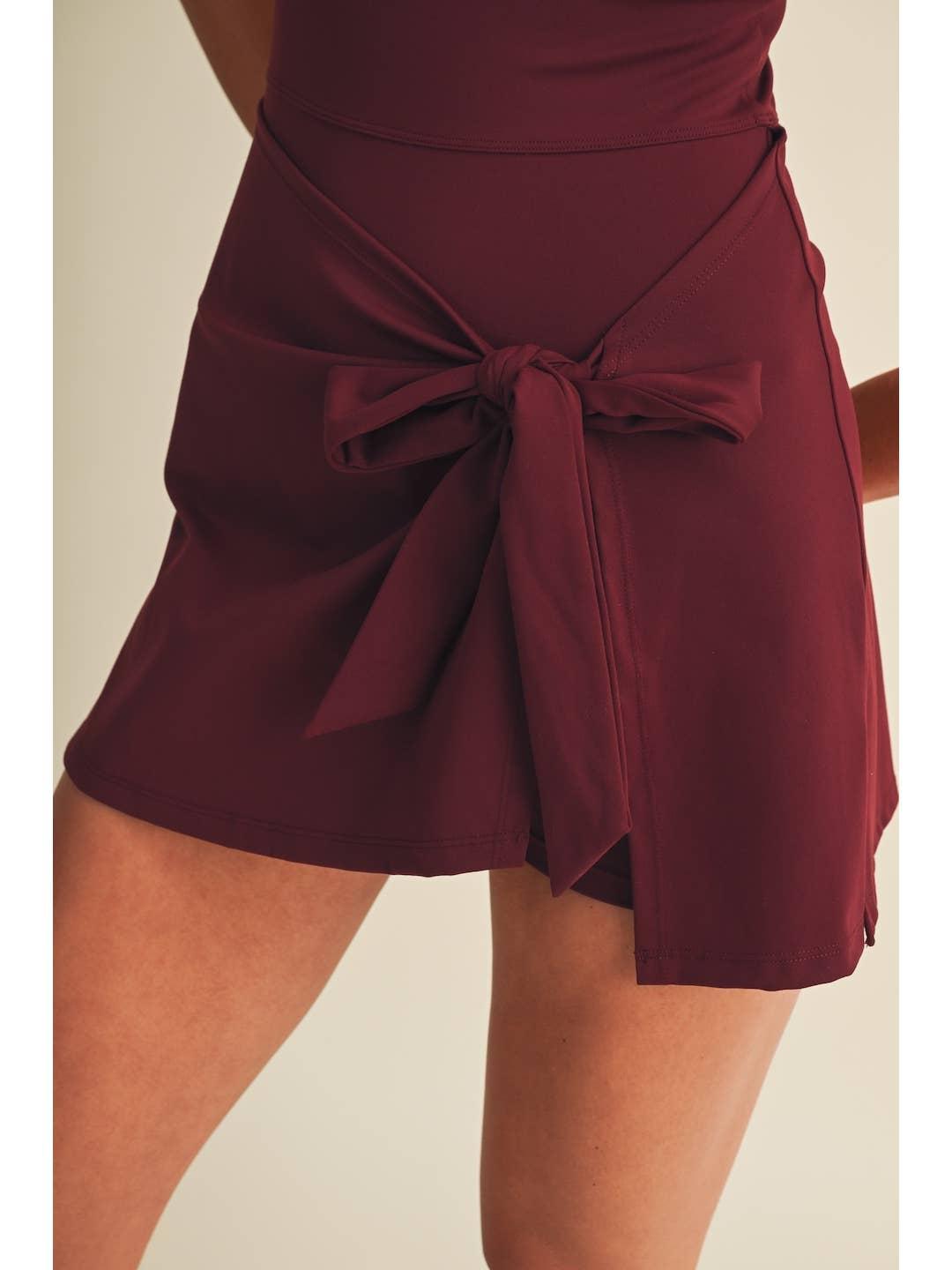 Sleeveless Wrap Tie Front Dress - Burgundy