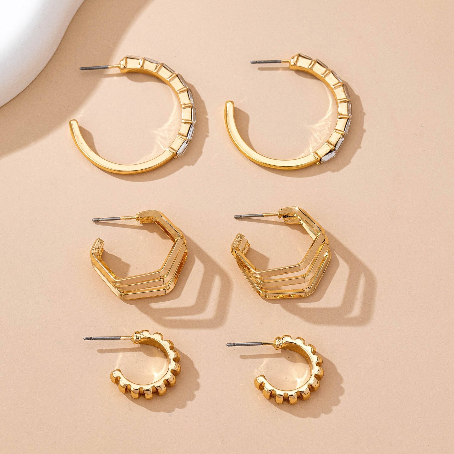 Baguette Stone Hoop, Geo Hoop Trio Earrings |