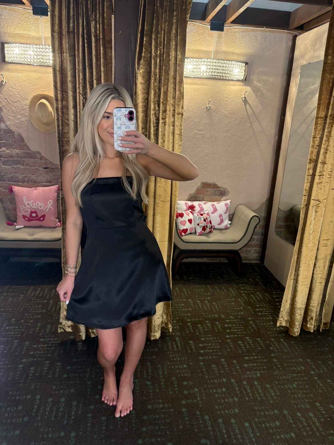 Tied Bow Satin Black Dress