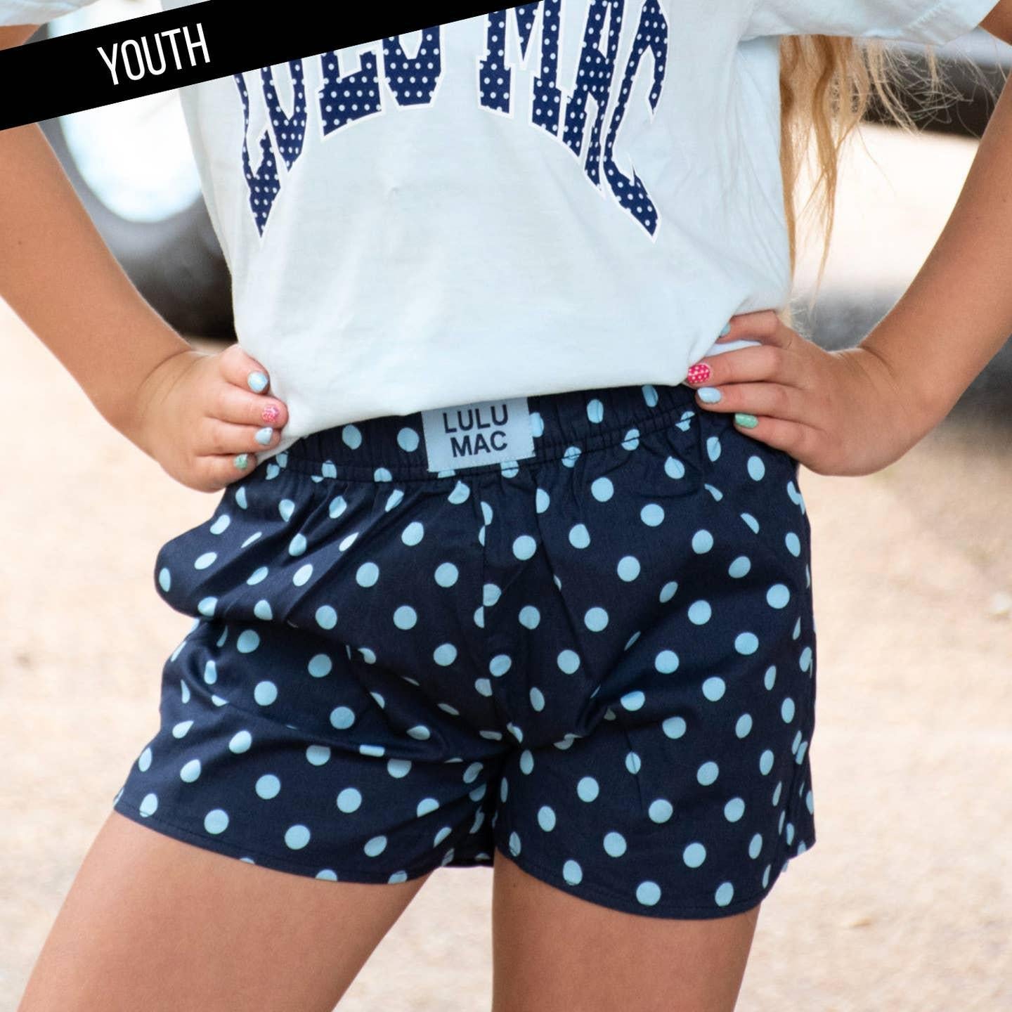 LULU MAC Navy/Light Blue Small Polka Dot Kids Shorts