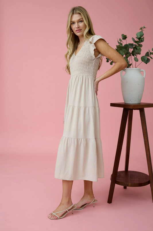 Flutter Sleeve Maxi Dress - Khaki