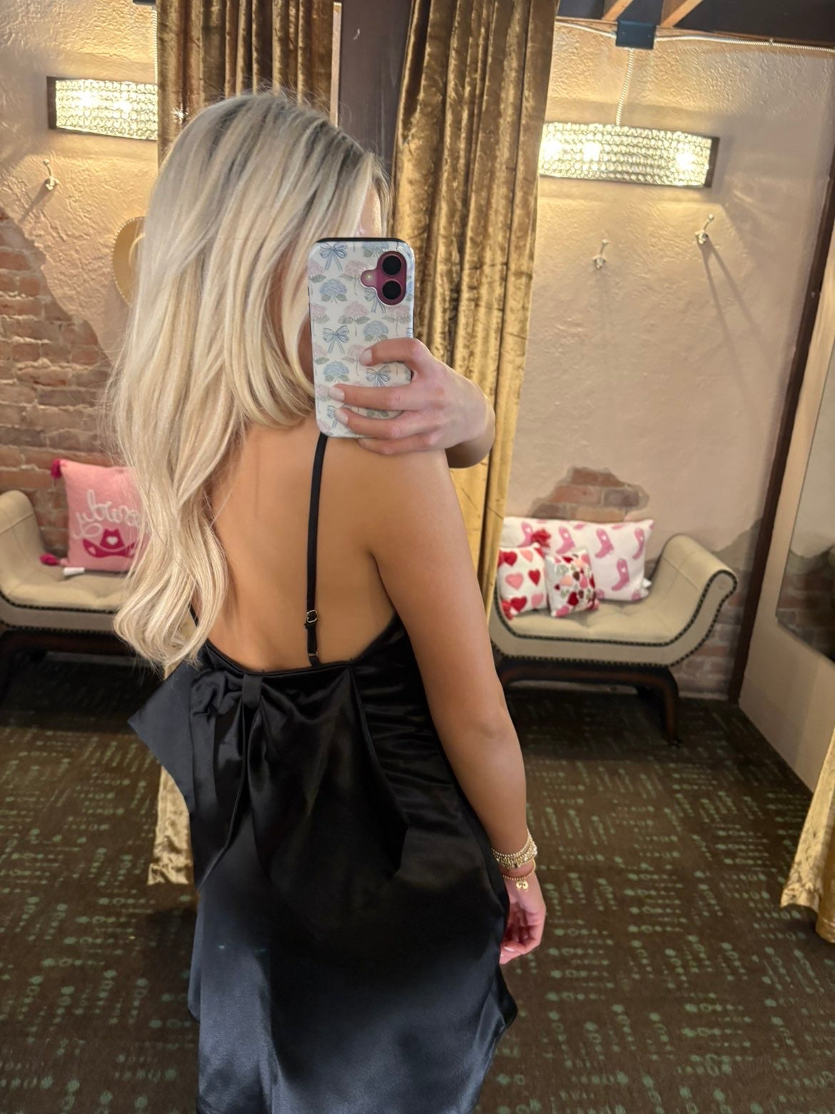 Tied Bow Satin Black Dress