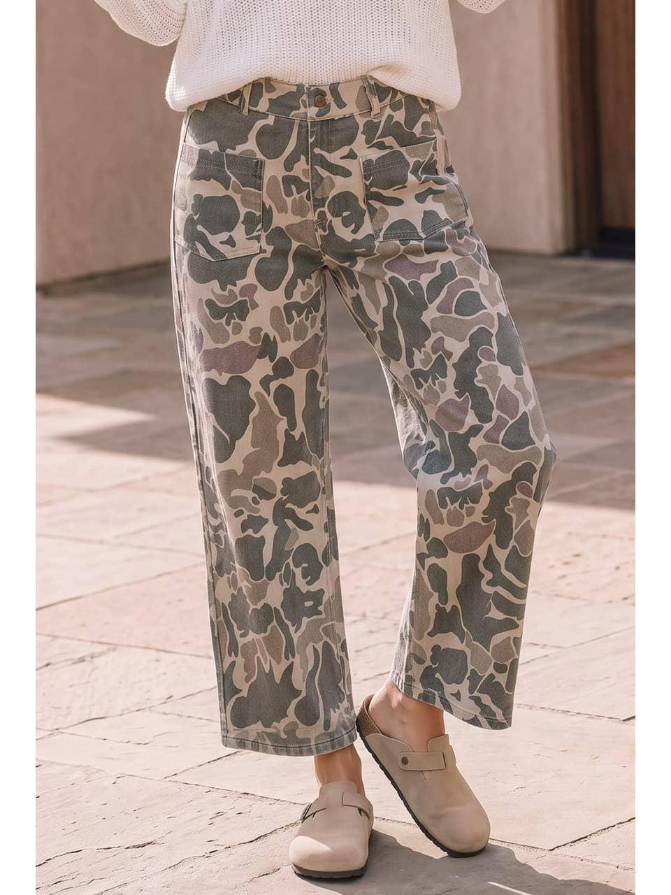 Camo Wide Leg Utility Denim Pants