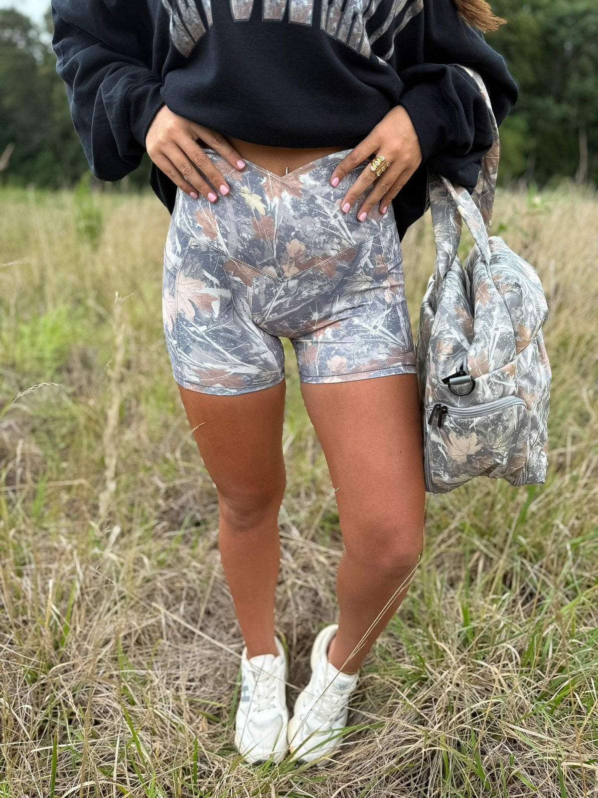 BIRDIE Crossover Biker Shorts in Timber Haze Camo