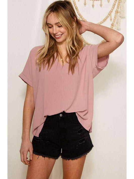 Airflow Dolamn Sleeve Woven Top-Rose Wood