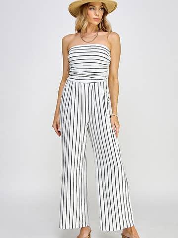 Tube Top Palazzo Romper White/Black
