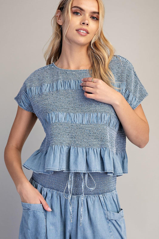 Denim Smocked Top