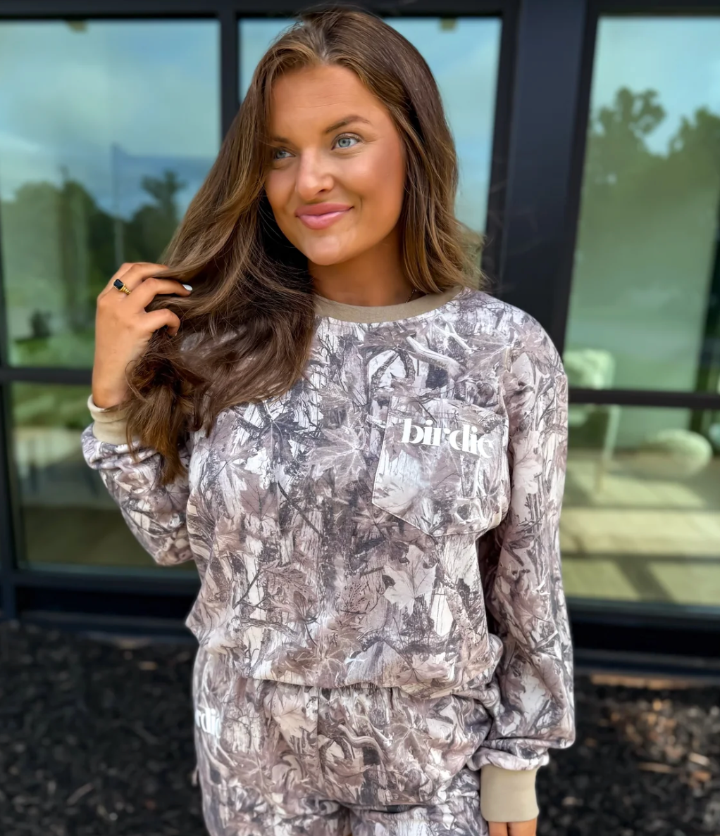 BIRDIE Two Piece Camo Set with Long Sleeve Shirts & Shorts