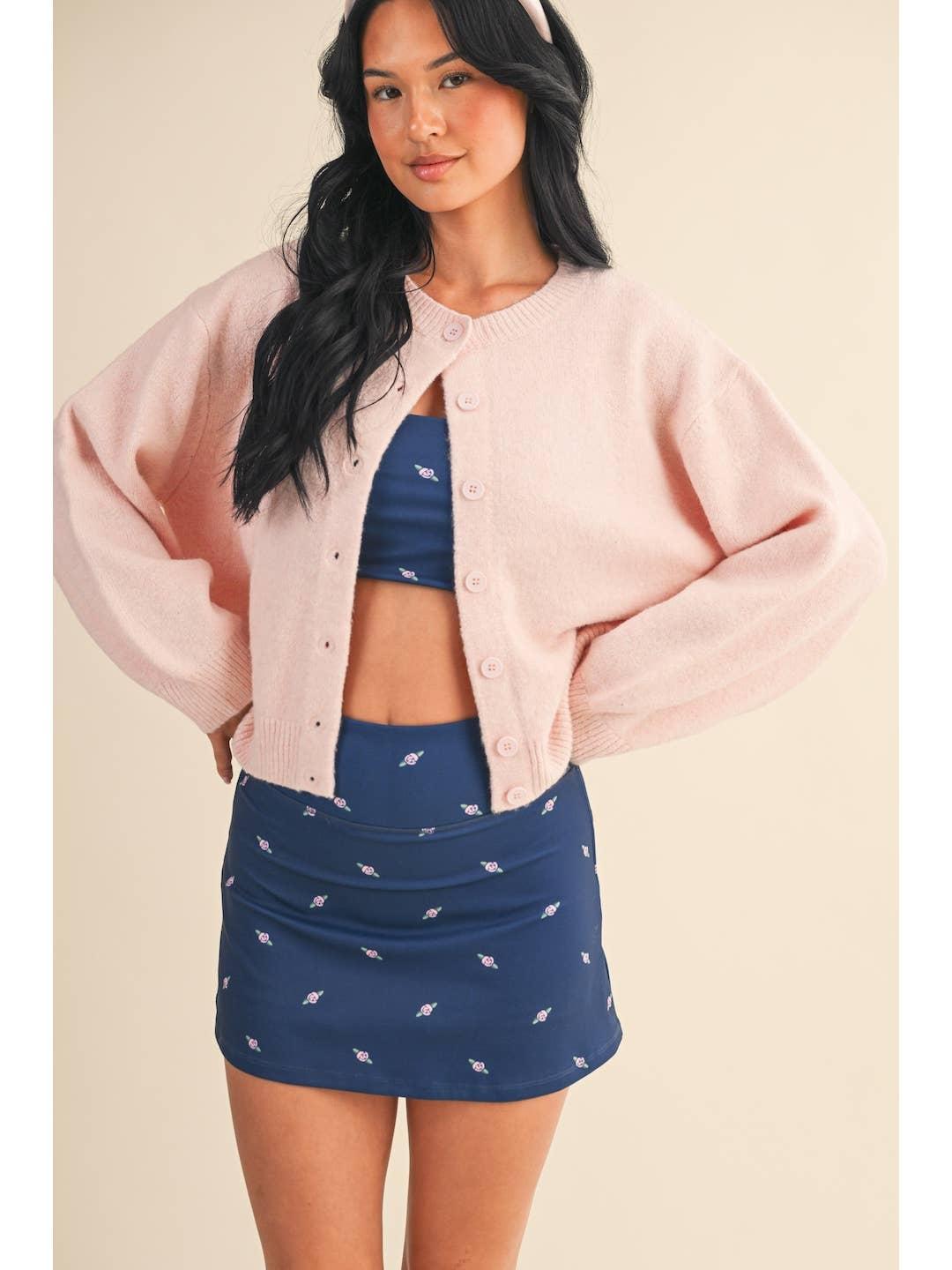 Knit Button Down Cardigan - Pink
