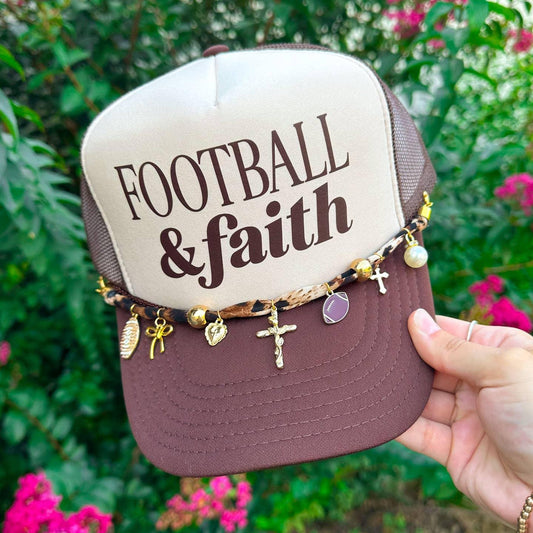 Football and Faith Tan/Brown Trucker W/ Scarf Chain