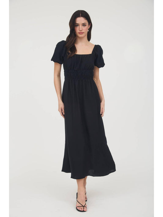 Faithful Balloon Sleeve Midi Dress Black