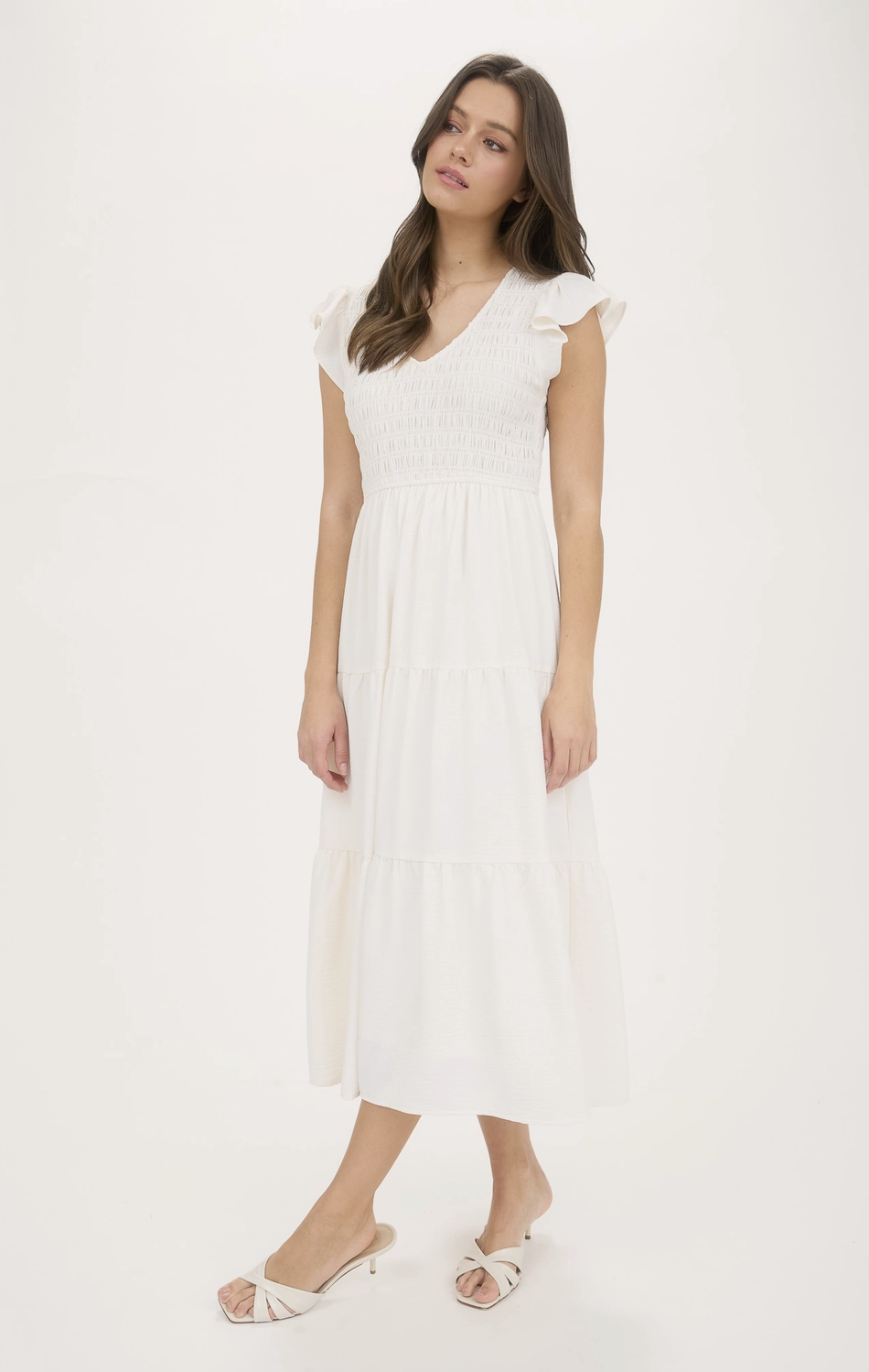 Flutter Sleeve Maxi Dress - White