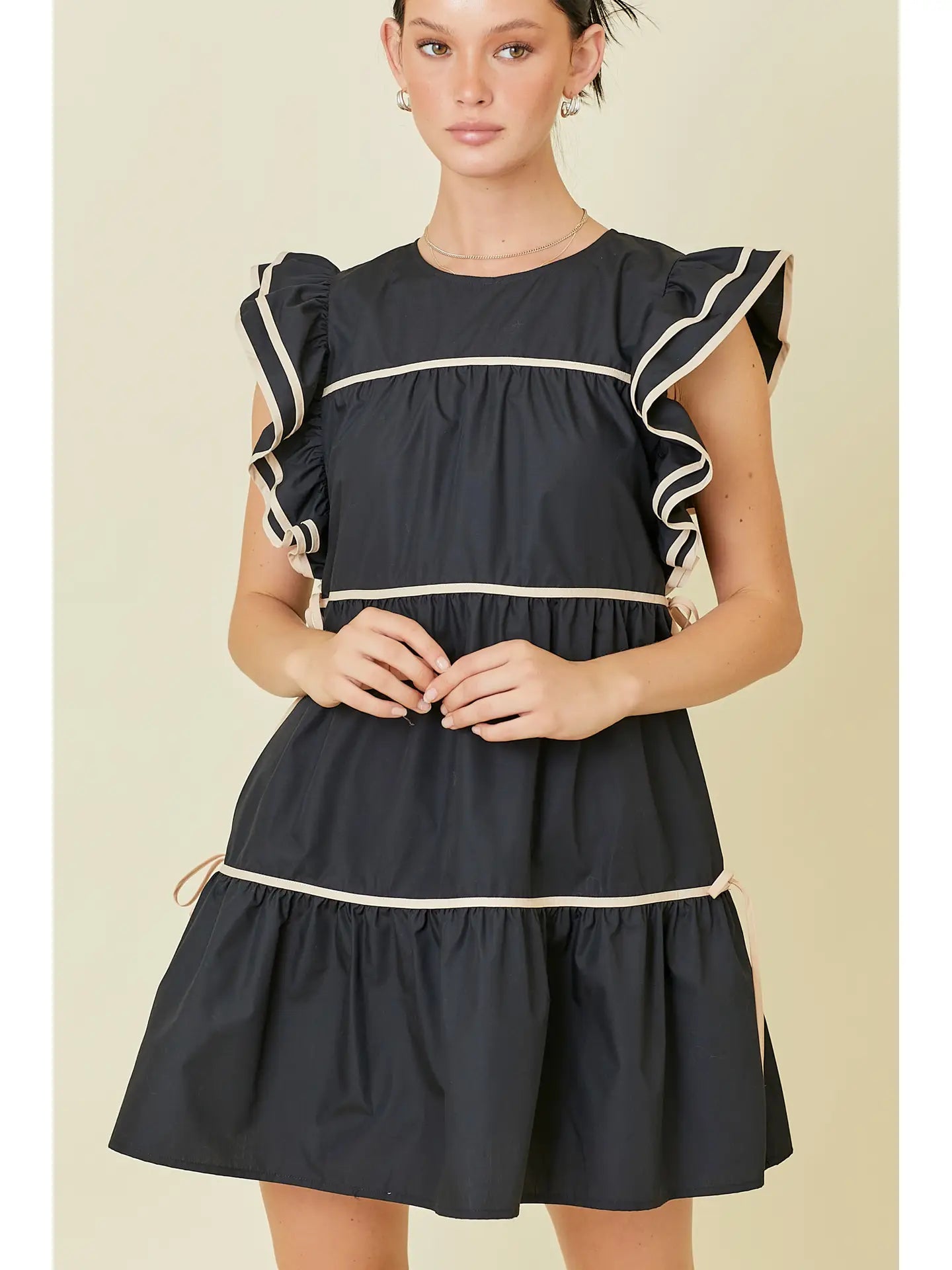 Ruffle Sleeve Mini Dress Black