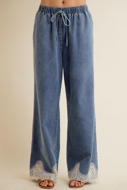 Lace Trim Wide Leg Pants